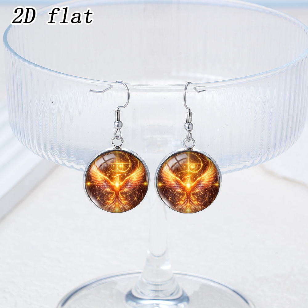 1 Pair Round Stainless Steel Earrings, Phoenix & Rune Design